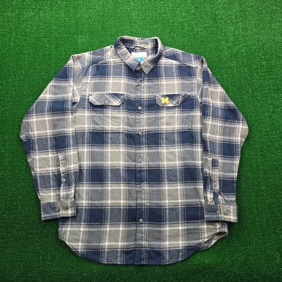Columbia Other - Michigan Wolverines Columbia Flannel‎ Shirt Mens Large Blue Gray Plaid Button Up